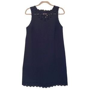 J. Crew Laser Cut Scalloped Navy Blue Shift Dress Size 10
